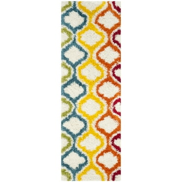 SAFAVIEH Eirann Geometric Quatrefoil Kids Shag Runner Rug, Ivory/Multi, 2'3" x 7'