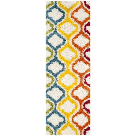 SAFAVIEH Eirann Geometric Quatrefoil Kids Shag Runner Rug, Ivory/Multi, 2'3" x 7'