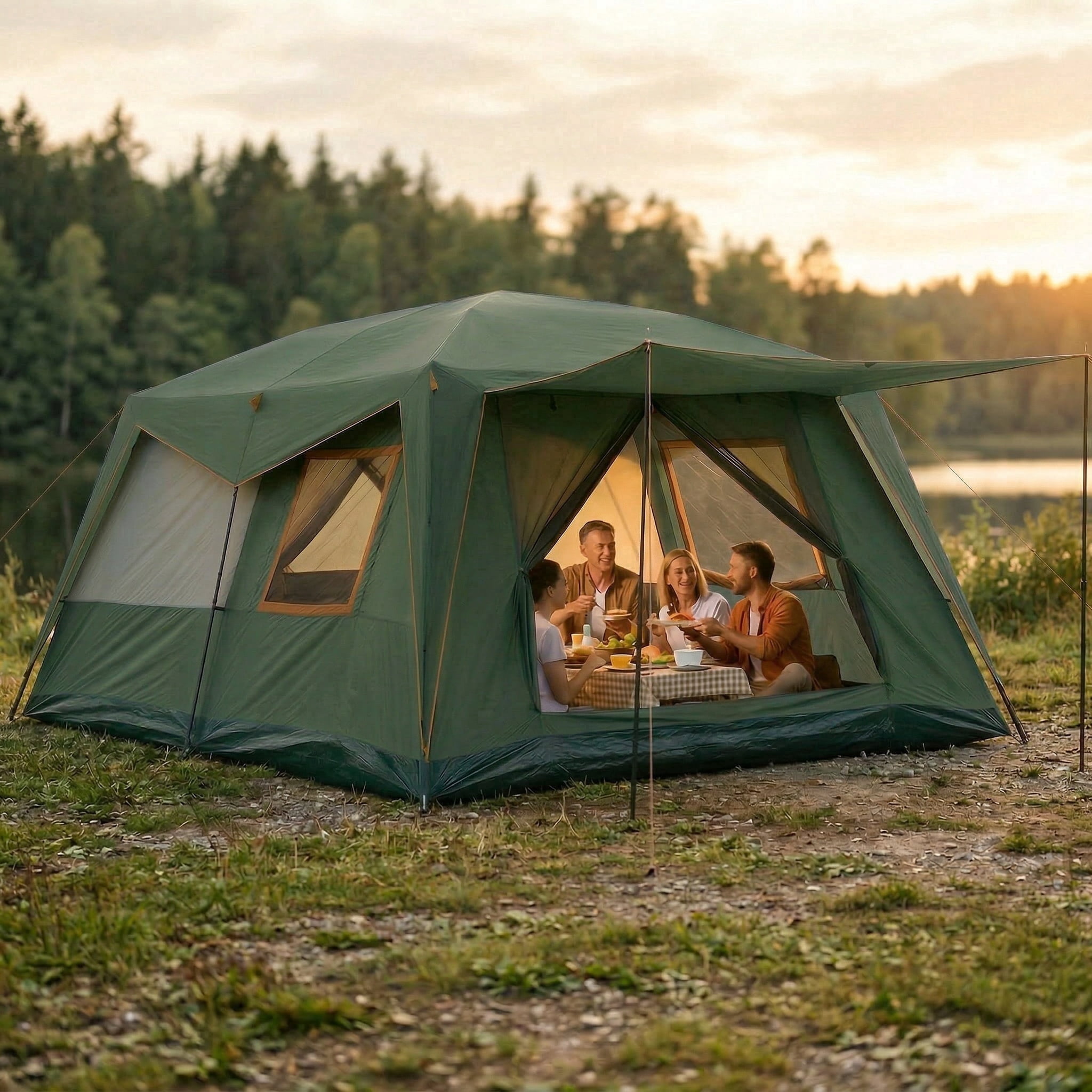 HOTEEL 10 Person Camping Tent, Easy Setup Waterproof Windproof Backpacking Tent with Removable Rainfly, Lightweight Portable Outdoor Family Tents for Camping, Travel, Fishing, Hiking, Green