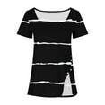 thumbnail image 3 of Plebaso Tunique à Manches Courtes Col Carré pour Femmes T-Shirts Décontractés Rayés Amples Été, 3 of 4