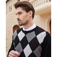 thumbnail image 6 of Kallspin Men's Argyle Crewneck Knit Sweater Wool Blend Long Sleeve Pullover Sweaters(Black,Large,Tall), 6 of 7