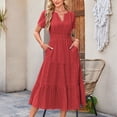 thumbnail image 6 of Yopmin Midi Dress with Pockets V Neck Casual Boho Short Sleeve Smocked Waist A Line Swing Midi Dress for Vacation, 6 of 7