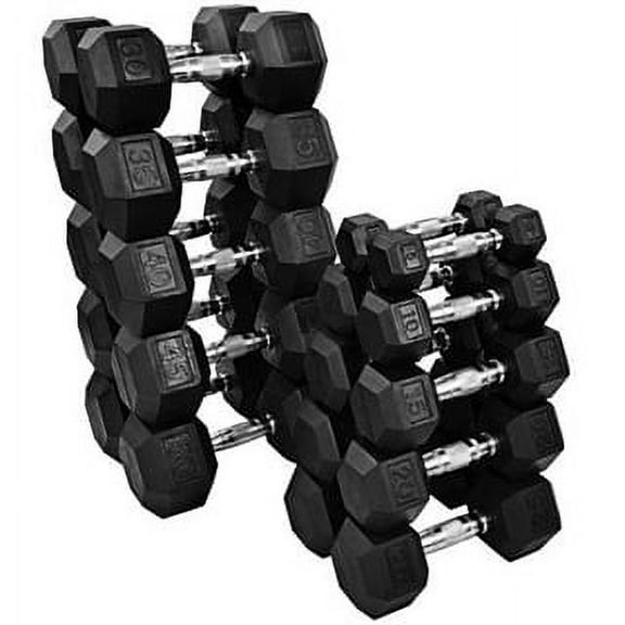 French Fitness Rubber Coated Hex Dumbbell Set 5-50 lbs (New)