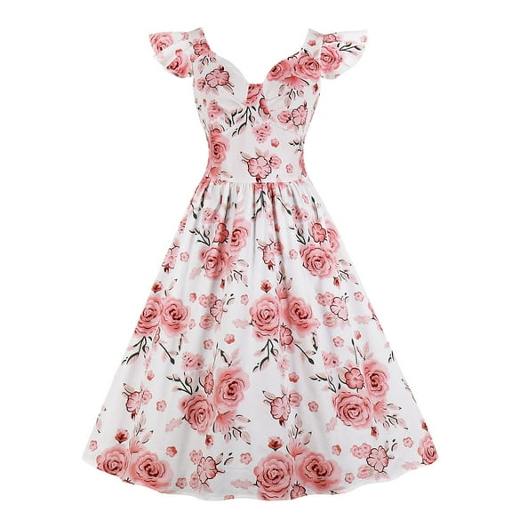 IROINNID V-Neck A-Line Dress For Women Sleeveless V- Neck Retro High Waist Makings Dress