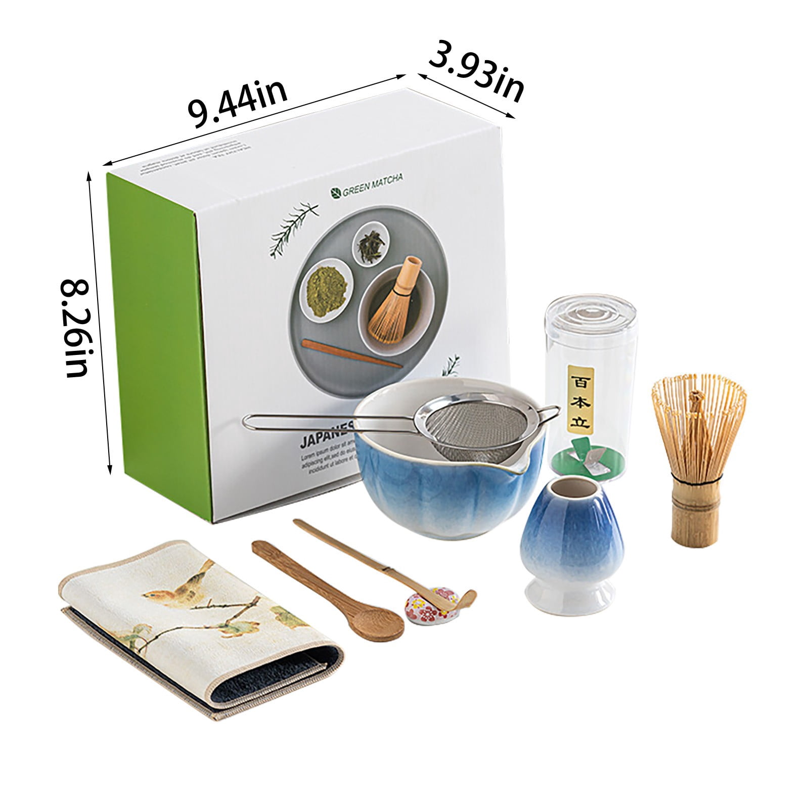 Matcha Tool Set 8 Pieces * 1 Clearance! Japanese 8 Piece Matcha Tea Set Standard Size Ceramic Bowl with Whisk Spoon Holder Strainer Container and Caddy for Traditional Ceremonies