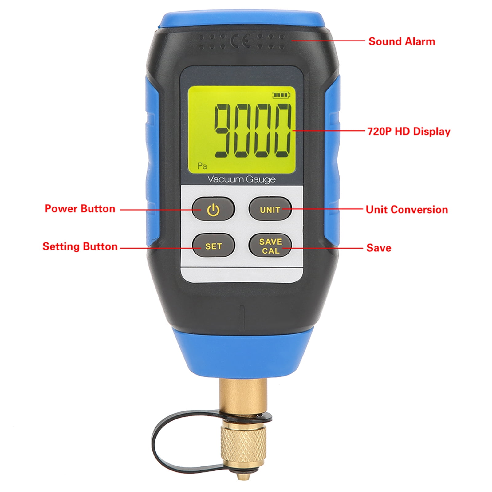 Digital Vacuum Gauge, HVAC  Gauge Vacuum Tester, 0 To 30000 Microns Range, 2 To 100Pa, 4 Units, 7/16-20UNF Interface