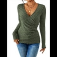 thumbnail image 2 of Camisa de Larga para Mujer, Cuello en V, Punto Acanalado, Suéter Ajustado con Botones, Blusa Informal de Trabajo para Otoño Verde L, 2 of 9