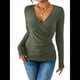 thumbnail image 2 of Camisa de Larga para Mujer, Cuello en V, Punto Acanalado, Suéter Ajustado con Botones, Blusa Informal de Trabajo para Otoño Verde S, 2 of 9