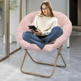 thumbnail image 2 of Faux Fur Chair, Folding Chair Soft Lounge Chair, Portable Moon Chair for Bedroom, Dorm Rooms, Apartments, Lounging, Garden and Courtyard(Pink), 2 of 15