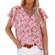 thumbnail image 1 of Blusas de mujer Casual Boho Estampado floral Cuello en V Manga corta Camisas sueltas elegantes Tops Rojo M, 1 of 5