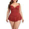 thumbnail image 2 of Women's Plus Size Swimdress One Piece Swimsuit Fashion V Neck Ruched Bathing Suit Beach Vacation Swimwear (XL, Red), 2 of 4