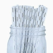 Just Artifacts 100pcs Decorative Striped Paper Straws (Striped, Metallic Silver) - Decorative Paper Straws for Birthday Parties, Weddings, Baby Showers, and Life Celebrations!