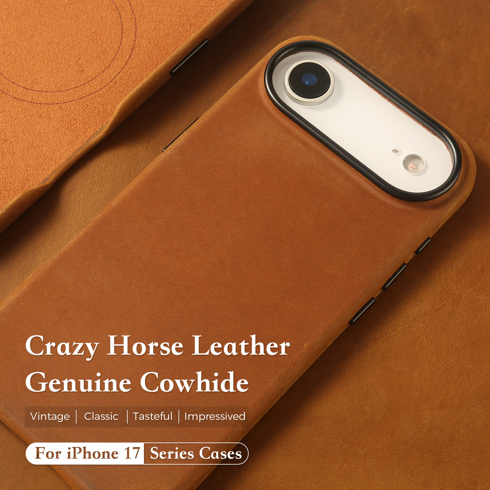 Genuine Leather Case for iPhone 17 Air (6.5 inch), Vintage Pull-up Leather Case with Soft Fiber Lining, Lip Screen Protection, Fit for MagSafe Saddle Brown