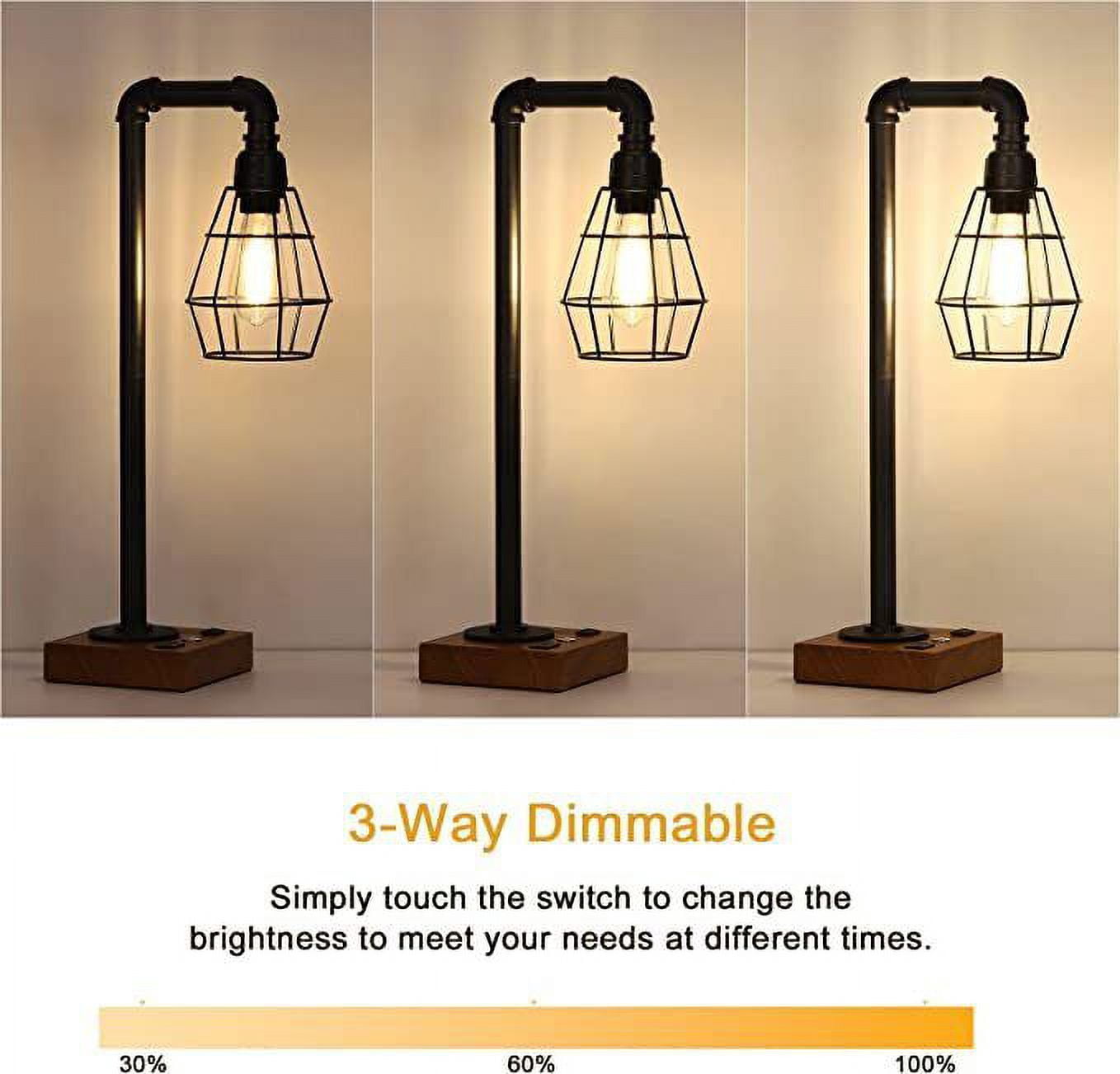 Touch Table Lamp with 2 USB & 1 AC Nightstand Desk Lamp for Bedroom