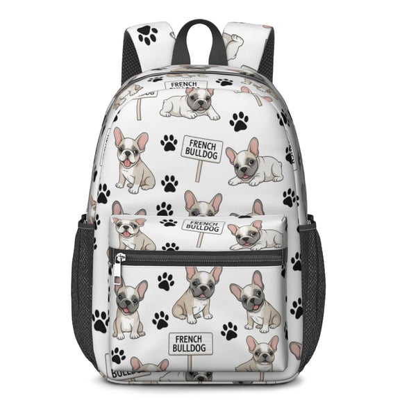 French Bulldog and Dog Paw Print 17" School Backpacks for Teens,Waterproof Oxford Fabric,S-Shape Padded Straps for School,Travel,Hiking,Camping