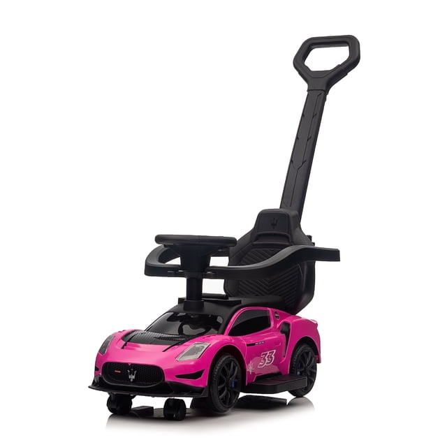 VOLTZ TOYS Maserati Licensed 3-in-1 Push Car, Toddler Ride-On Stroller with Handle, Music & LED Lights, Pink