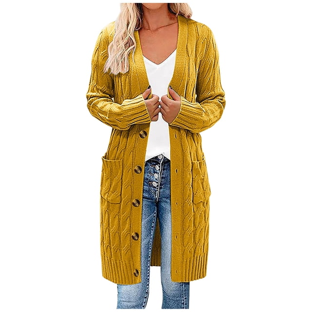 Pisexur Shacket Jacket Women Long Sleeve Cable Knit Long Cardigan Open Front Button Sweater Outerwear Pocketed Shirts Fall Jacket Shackets