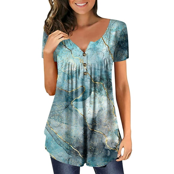 SZXZYGS Tshirts Shirts for Women Women Summer Fashion Top Button Short Sleeve Henley T Shirt 2024 Summer