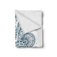 thumbnail image 2 of Folk Soft Flannel Fleece Blanket, Doodle Style Floral Arrangement with Ornament Design Abstract Leaves Image Print, Cozy Plush for Indoor and Outdoor Use, 50" x 70", Dark Blue White, by Ambesonne, 2 of 5