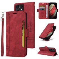 Dteck Luxury Leather Wallet Case Compatible with Samsung Galaxy S21 Ultra 6.8 inch with Shockproof Kickstand Card/Cash Slot Magnetic Case for Samsung Galaxy S21 Ultra,Red