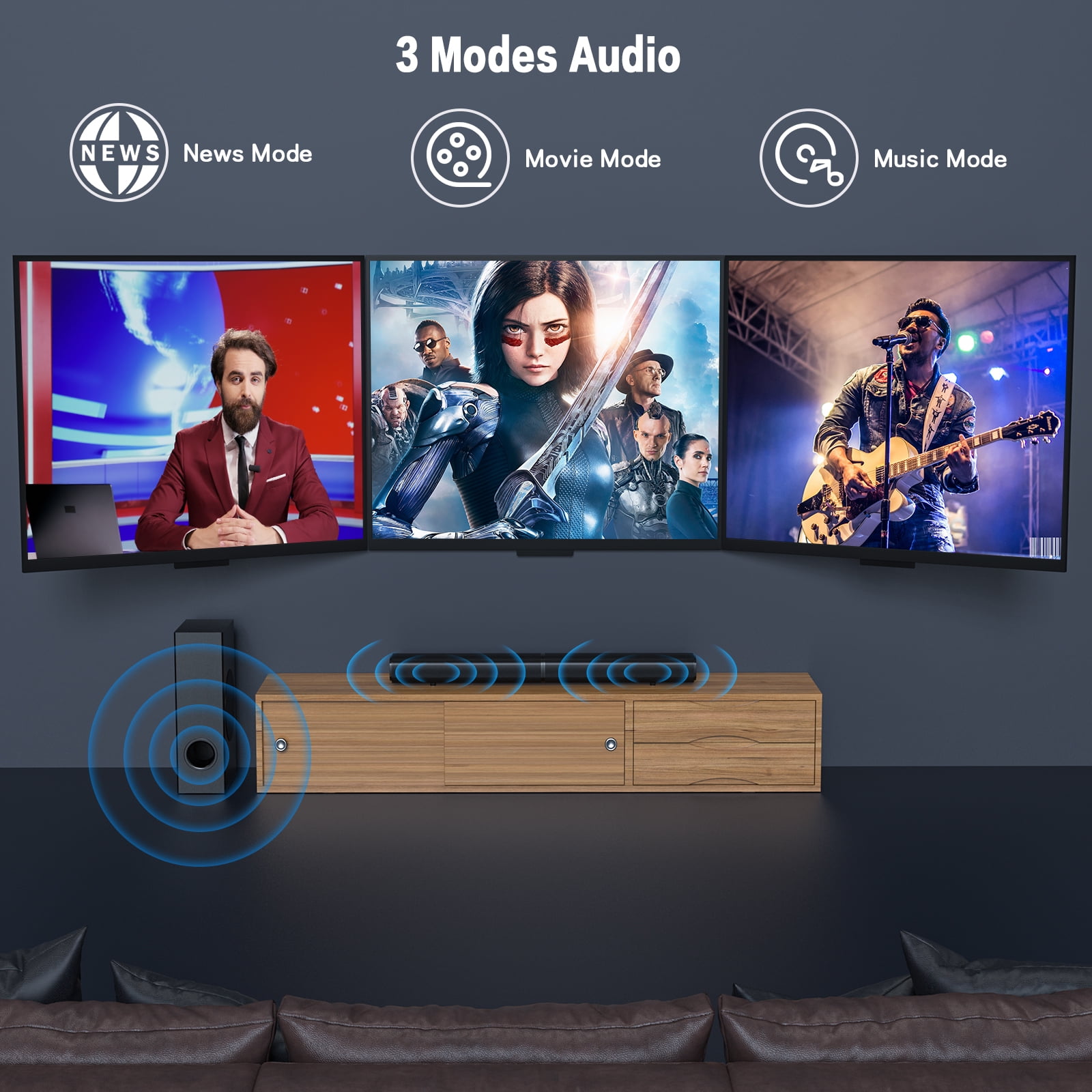 TOPVISION 4.1ch Sound Bar with Subwoofer, 120W Separable Sound Bar for TV, 2-in-1 Detachable Sound Bar with USB/AUX/Coaxial/Optical/HDMI/Bluetooth