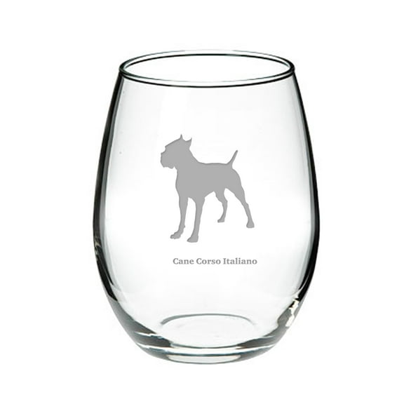 Cane Corso Italiano Deep Etched Stemless Red Wine Glass