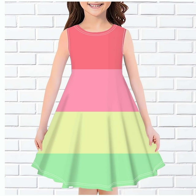 LOVZFMLL Robe Sans Manches Imprimée pour Fille Robe de Princesse à la Mode et Mignonne Robe Respirante Douce et Confortable