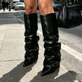 thumbnail image 5 of Willtoo Women's Wide Calf Slouchy Knee High Boots, Pointed Toe Chunky Heel Tall Boots, Faux Leather Pull-On Footwear, 5 of 6