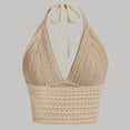 thumbnail image 4 of ZHOGXU Camisole For Women Halter Neck Tank Tops Solid Color V Neck Hollow Out Knit Boho Comfortable Stretchy Slim Fit Vest For Daily Wear,Khaki,M, 4 of 6