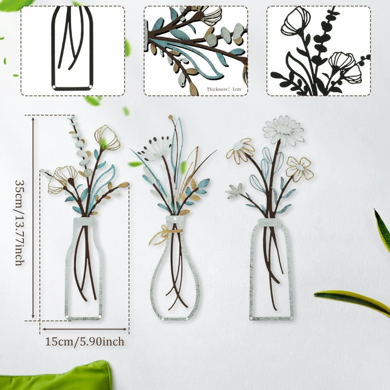 2-Pack Blue Rustic Metal Wall Flower Decor - 3D Iron Floral Sculpture, 9.8x9.8 Inches, Farmhouse & Garden Art