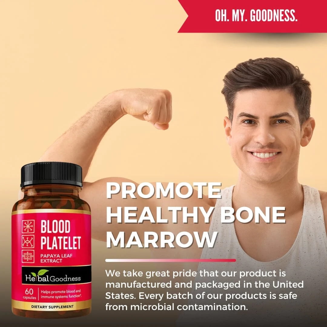 Blood Platelets Supplements, Papaya Leaf, Papaya Pills, Blood Support Formula, Cleanse, Detox Capsule, 60/500mg,  Herbal Goodness