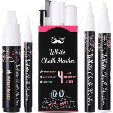 Mr. Pen- White Chalk Markers, 4 pcs, Assorted Size, Chalk Marker, Chalk Pen, Liquid Chalk Marker