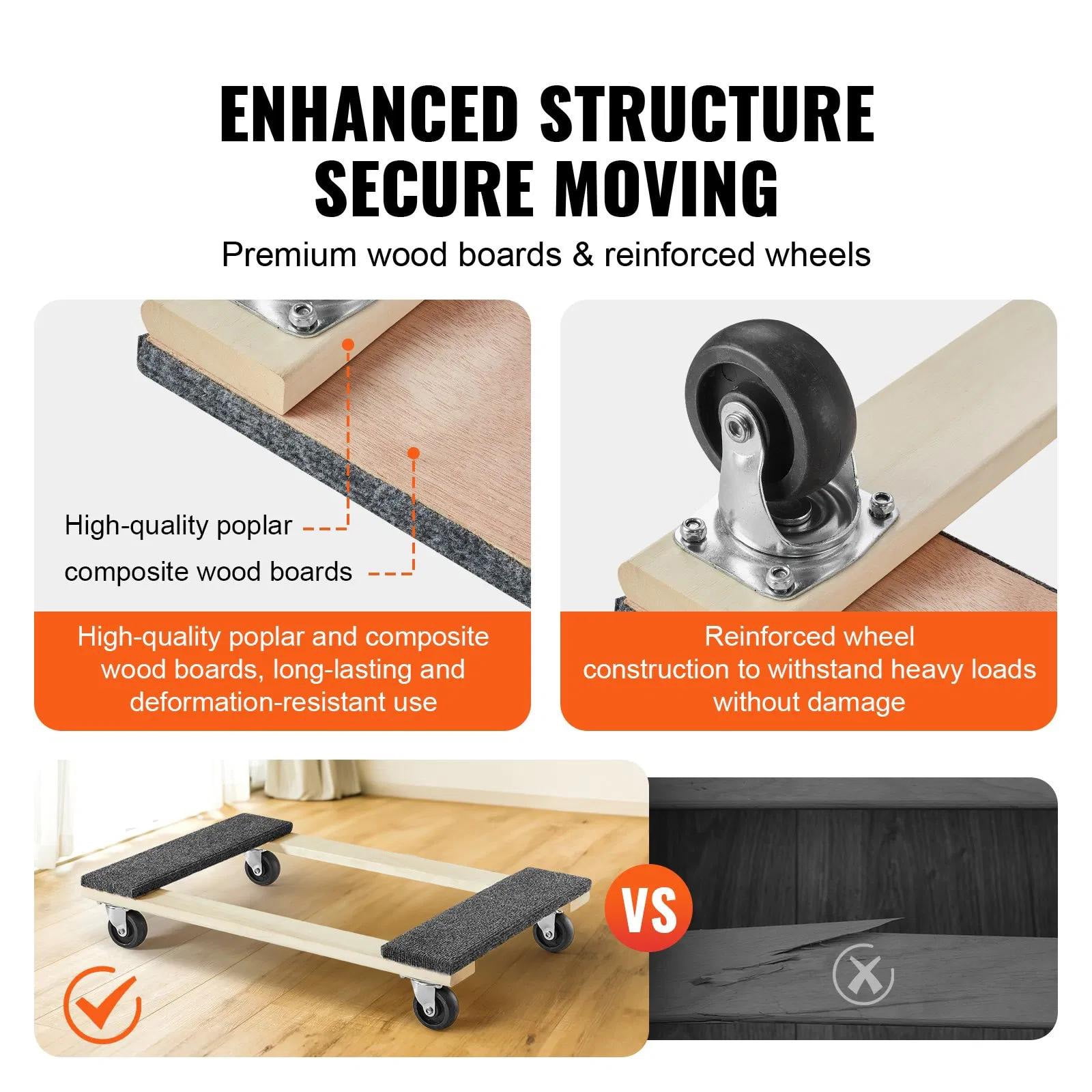 Furniture Dolly, 1000 lbs Load Capacity, Heavy Duty Hardwood Furniture Moving Dolly, Mover's Dolly, Moving Cart with Wheels for Heavy Furniture Home Cleaning