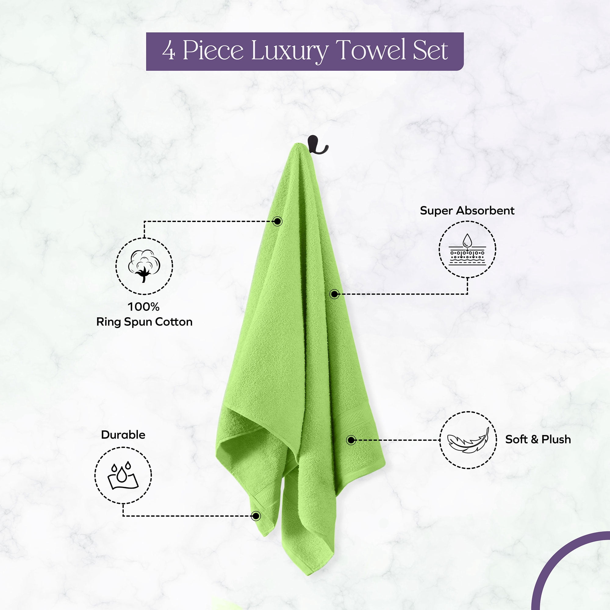 Falari Premium Bath Towel Set 100% Ring Spun Cotton Towels for Home Hotel Spa Extra Large 27x54 Maximum Softness and Absorbency 4-Pack Green