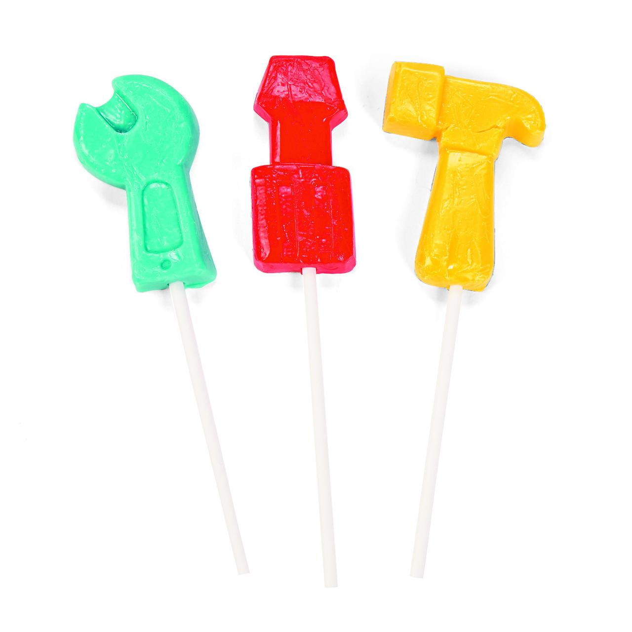 Tool-Shaped Lollipops, 12 Pieces, Construction Theme Birthday Party Supplies, Party Favors, Assorted Flavors, Individually Wrapped