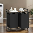 thumbnail image 6 of LEDREM 2-Compartment Laundry Hamper with Shelf, 24.2 Gallon (92L) Foldable Clothes Sorter, Removable Oxford Fabric Liners, Steel Frame & MDF Panel, Light，Dark Laundry Separation, Black, 6 of 6