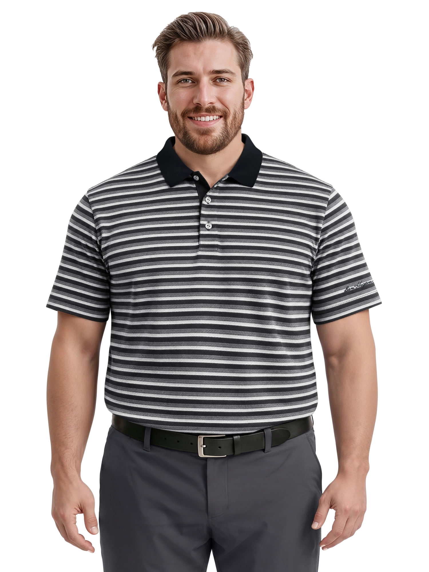 Ben Hogan Performance Men’s & Big Men's Herringbone Stripe Short Sleeve Golf Polo Shirt, Sizes S-4XLT
