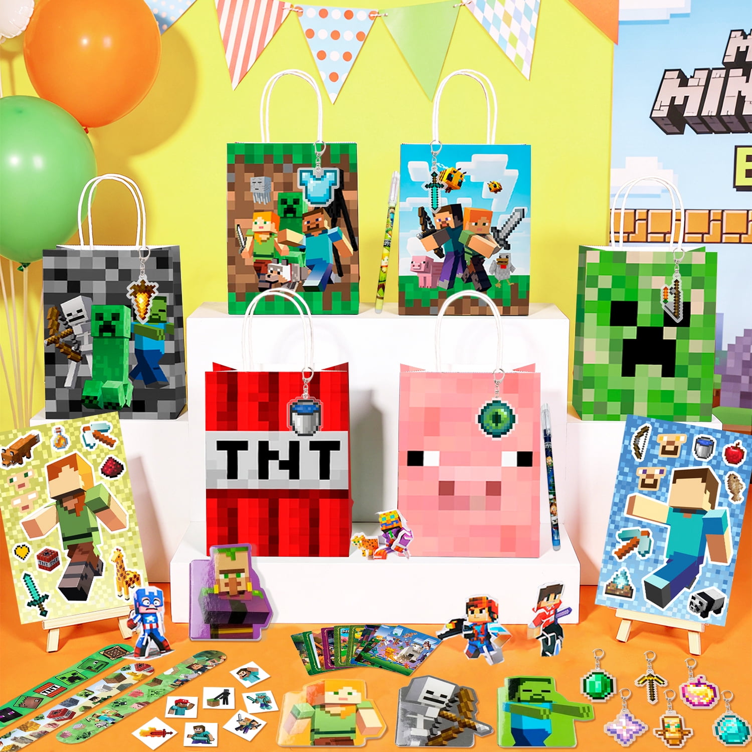 177Pcs Cube Party Favors for Kids, Cube Birthday Party Favors Set- Cube Gift Bags Key Chains Stickers Notebooks etc Cube Party Supplies for Party School