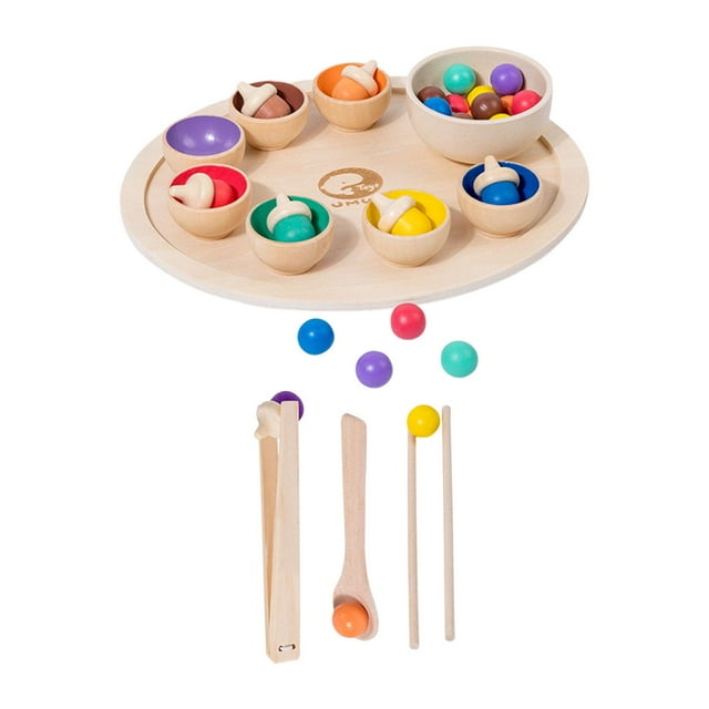 Montessori Bowls Toy Balls Matching, Wood Clip Beads Matching and Counting Toy, Fine Motor Development Game, Wooden Sorter Game para niños pequeños