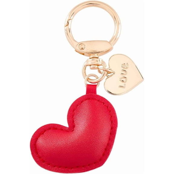 PU Leather Heart Keychain Ornament Heart Shaped Cute Keyring Pendant Leather Keychain Holder Charms with Ring Clip for DIY handcrafting