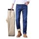 thumbnail image 1 of Pantalones vaqueros de hombre con forro polar, corte recto, elásticos, cálidos for el invierno, color azul claro, 1 of 7