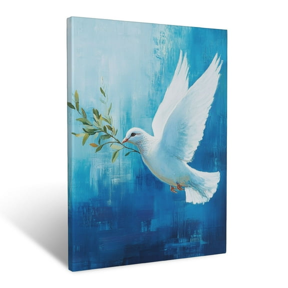 CozyNet Dove With Olive Branch Flying Over Calm Waters, Symbolizing Peace & Divine Promise Wall Art Prints With Frame Canvas Perfect for Living Room & Bedroom, Ready to Hang, Wall Decor 12"x16"