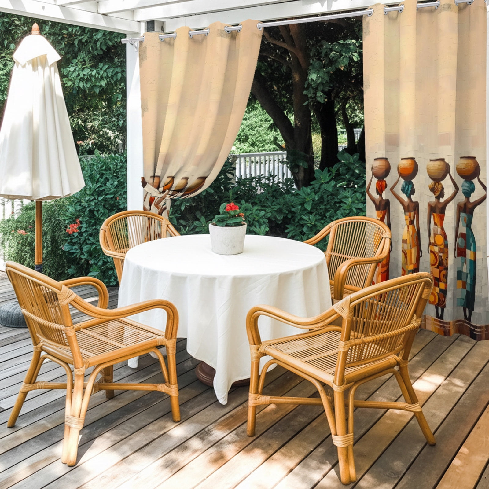 African American Outdoor Curtains for Patio, Black Woman Dress African Tribe Sunshade Privacy Drapes Grommet Waterproof Outside Curtains for Porch/Cabana/Balcony 54"x 108", 1 Panel