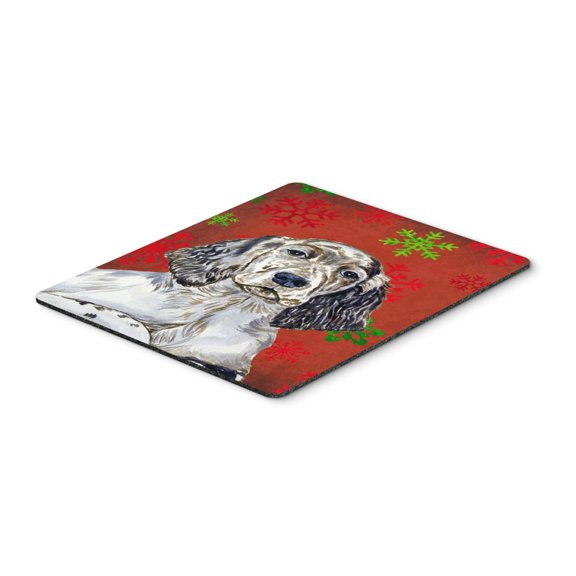 "English Setter Red and Green Snowflakes Holiday Christmas Mouse Pad Hot Pad or Trivet"