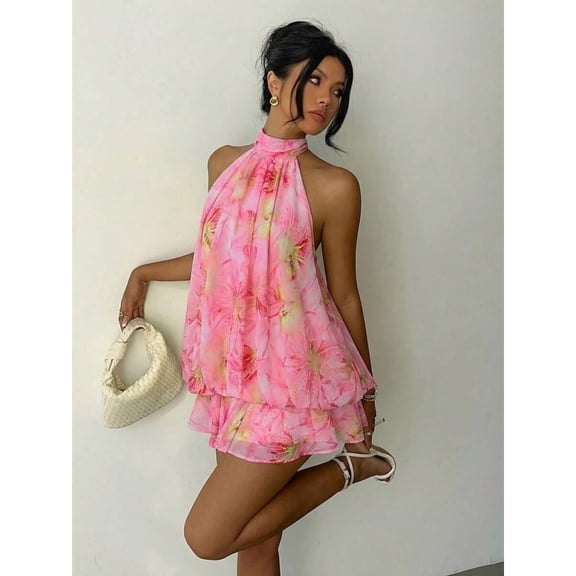 Women's Elegant Halter Tie Mini Dress Purple Summer Dress