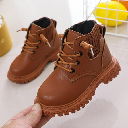 

Boys Girls Martin Boots Soft-soled Non-slip Leather Surface Waterproof Lace Up Boots with Zipper for Baby Kid