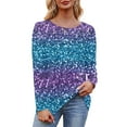 thumbnail image 5 of ClodeEU Womens Spring Summer Crew Neck Long Sleeve Floral Print T-Shirt Top,Loose Dressy Casual Tee Blue,Womens Plus M, 5 of 8