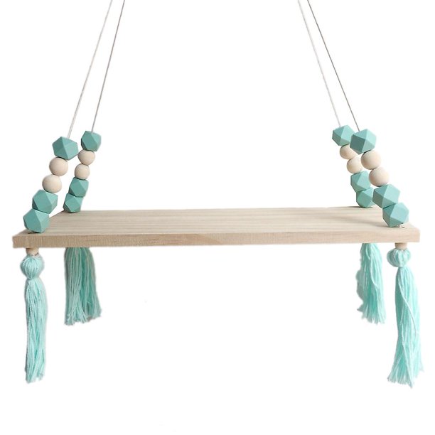 Decoración del dormitorio Colgante de pared Tablero de madera Estante de almacenamiento Estante con cuentas de borla Colgante Accesorios para fotos para guardería Decoración de hab