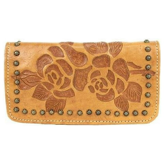 American West 8015282 Texas Rose Tri-Fold Wallet, Golden Tan