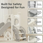 XJD 7-in-1 Toddler Slide for 1-3 Years Old, Indoor & Outdoor Kids Plastic Slide with Basketball Hoop & Upgraded Golf Game, Gray